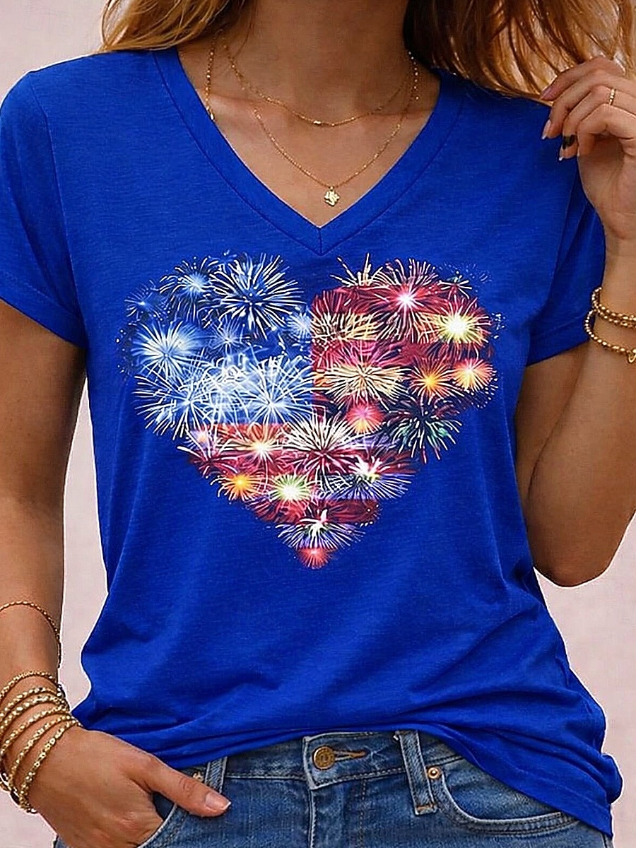 Ziua Independenței Americane Pentru femei Tricou Imprimeu Grafic Steag Epocă Stilat Clasic Manșon scurt În V Topuri obișnuite Zilnic Albastru piscină Negru Alb Roșu-aprins Vară Primăvară 2026 - $21.99 –P6