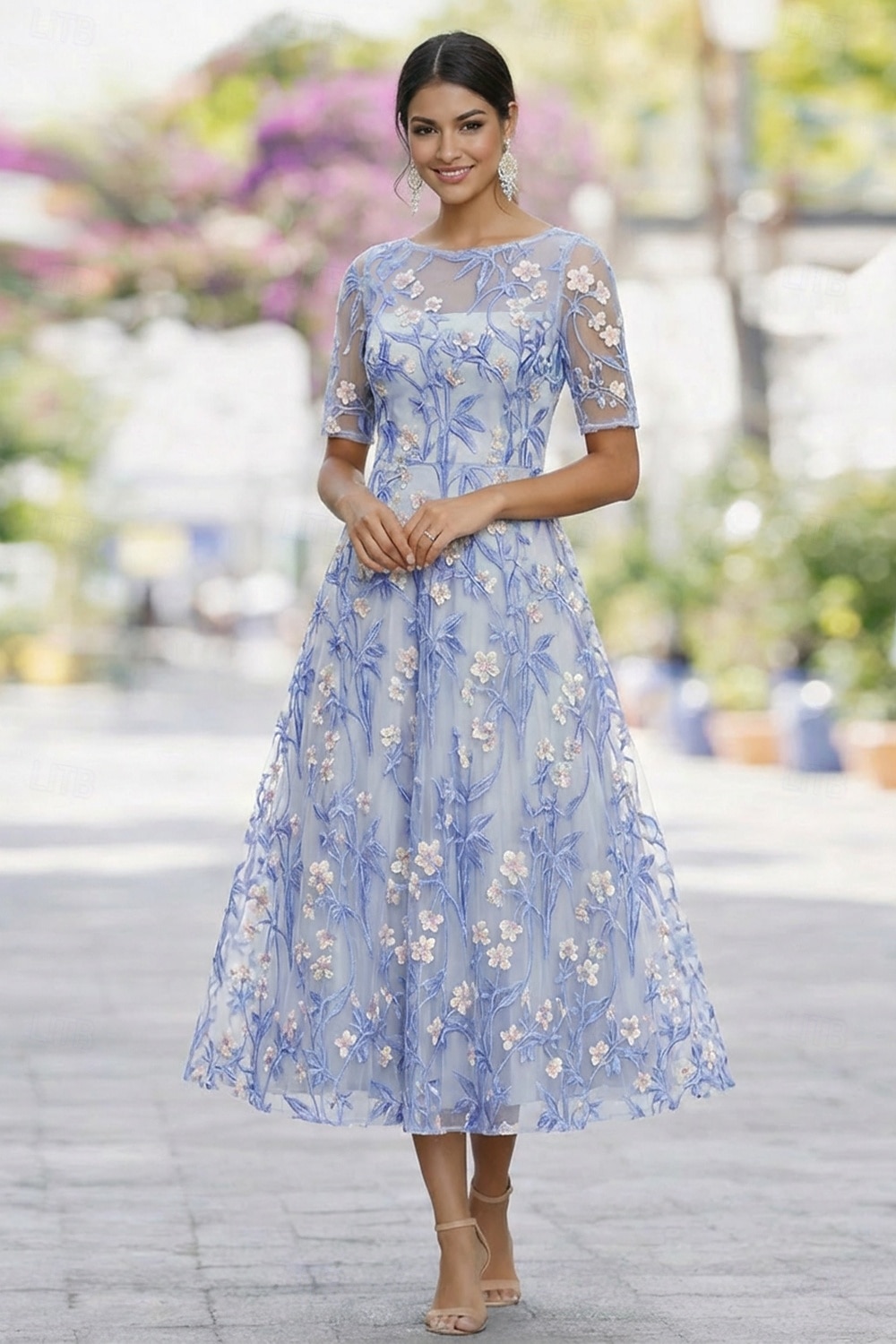 Ligne A Robe Longueur cheville Longueur thé Robe en Dentelle Robe de Cocktail Robe de Mère de Mariée  Manche Courte Demi Manches Col Bateau Élégant ancien Luxueux robe demoiselle d honneur Semi-Formel de 2026 ? $159.99 –P1