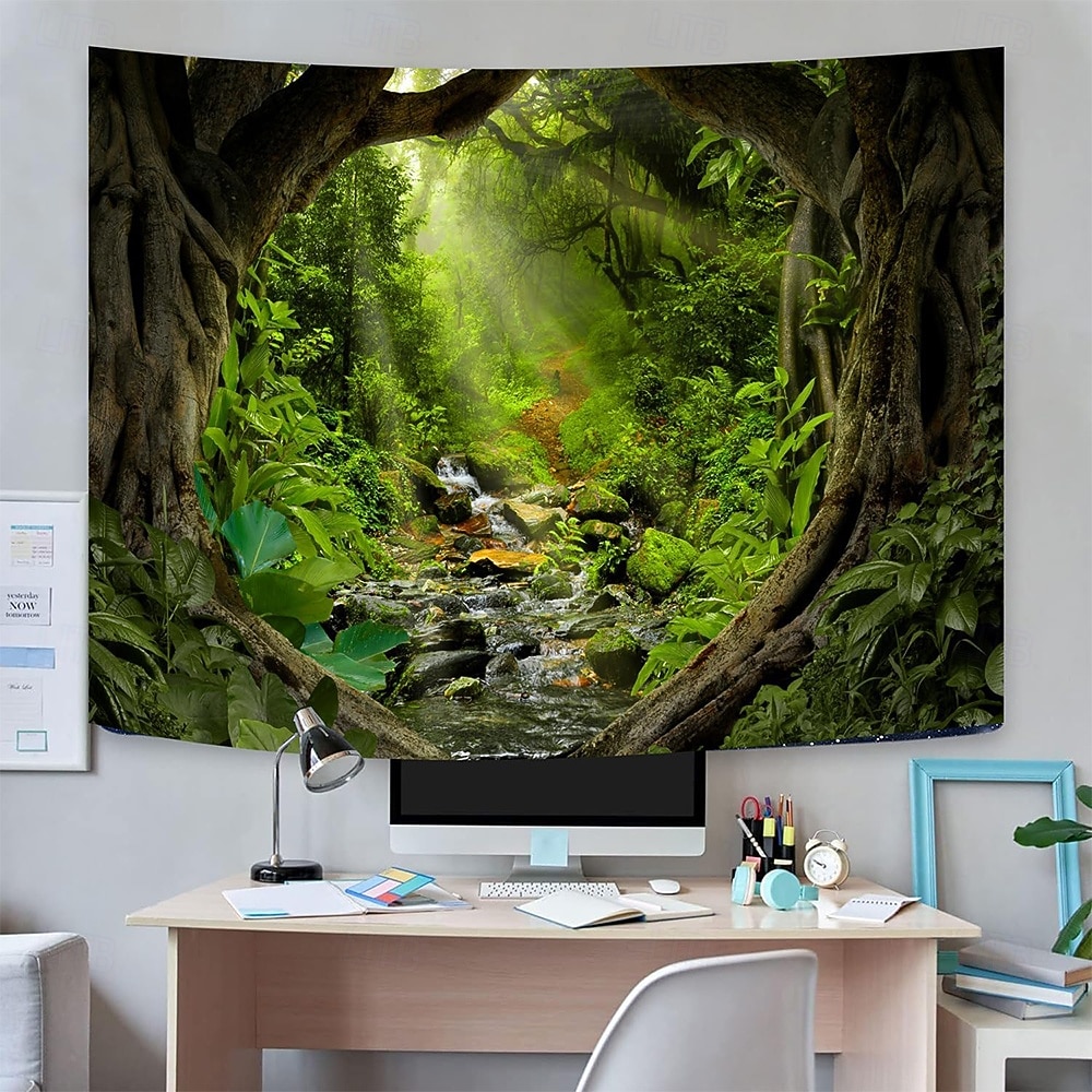 Tropical Jungle Ancient Forest Wall Tapestry Sunbeams Mossy Trees Stream Nature Landscape Wall Hanging Home Decor Living Room Bedroom Office Backdrop Art Mural 2026 - $20.99 –P3