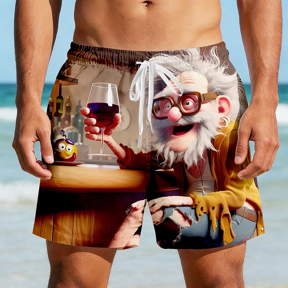 Herren Comic-Figuren Lustig Alter Mann Badehosen Badeshorts Boardshorts Mittlere Taille Retro Vintage Outdoor Urlaub Alltagskleidung Seitentaschen Netzfutter Elastischer Kordelzug in der Taille 2026 - $20.99 –P1