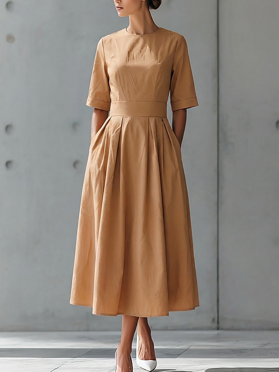 Femmes Robe Midi Robe de Soirée Robe Décontractée Robe de travail Robe trapèze Élégant Mode Moderne Extérieur Vacances Soirée Coupe régulière Uni Manche 3/4 Col en V Marron Été Printemps de 2026 ? $37.99 –P1