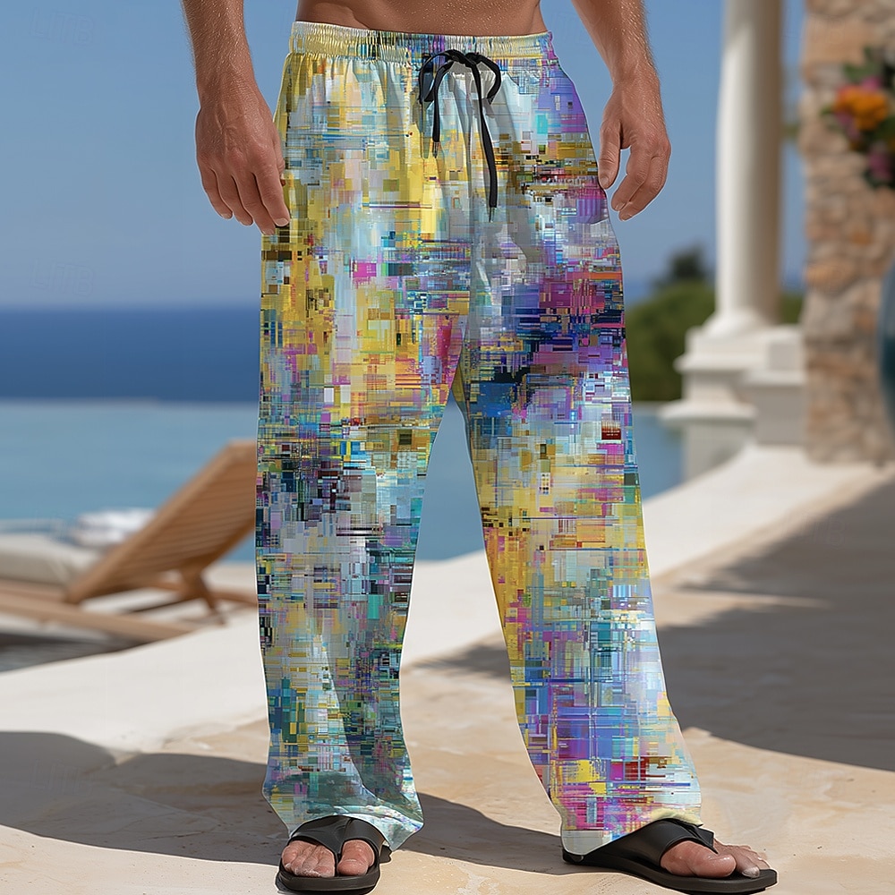 Per uomo Blocco di colori Patchwork Arte astratta Pantaloni Pantaloni casual Pantaloni Larghi Misura del girovita medio Moda Casa All'aperto Vacanza Coulisse elastica in vita Pantaloni tipo lino con del 2026 a $27.99 –P1
