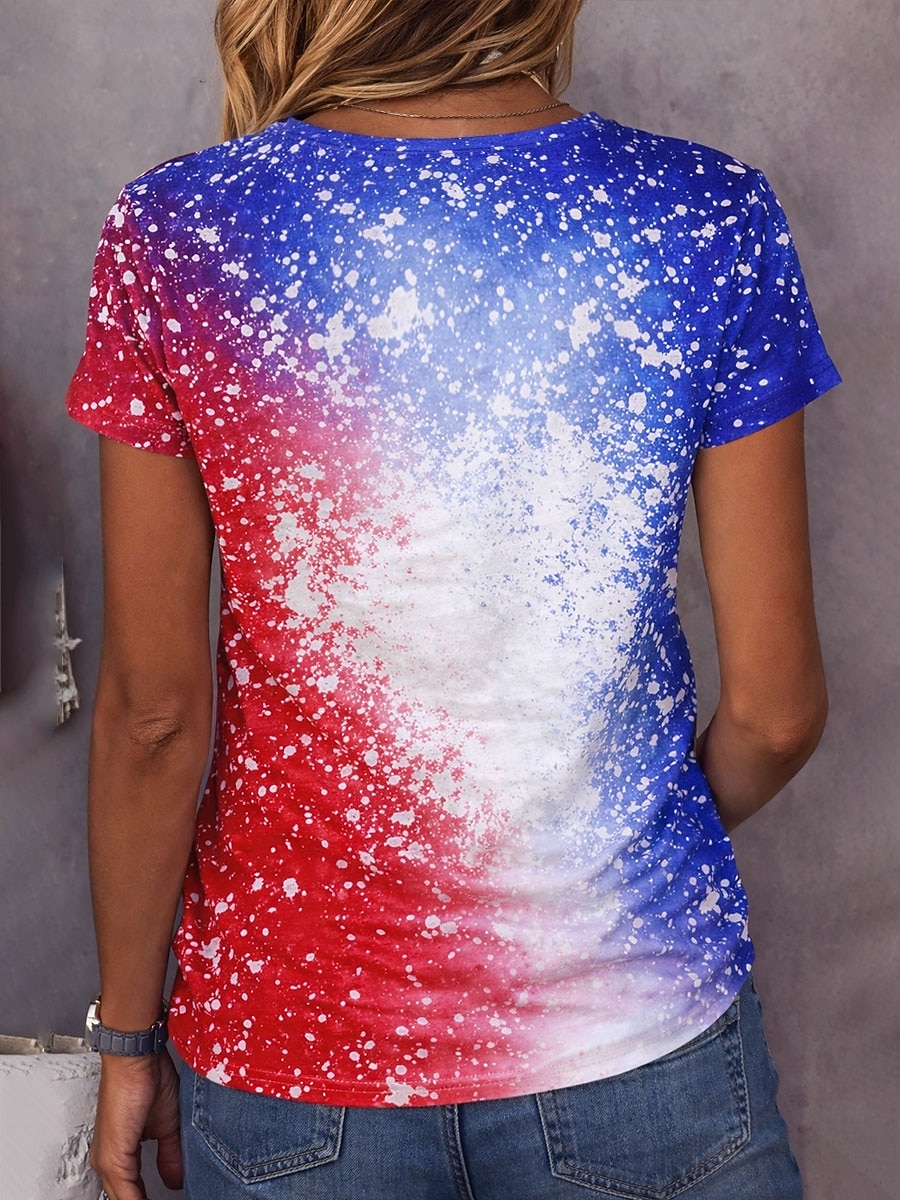 Amerikaanse onafhankelijkheidsdag Dames T-shirt Afdrukken Ombre Grafisch Kat Vintage Stijlvol Klassiek Korte mouw V-hals Normale tops Dagelijks blauw Zomer Lente 2026 - $21.99 –P2