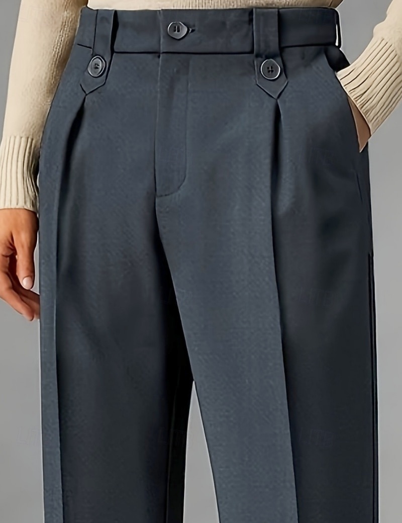 Men's Trousers Dress Pants Pocket Buttons Plain Comfort Breathable Full Length Outdoor Streetwear Business Vacation Fashion Black Navy Blue Inelastic 2026 - $31.99 –P2