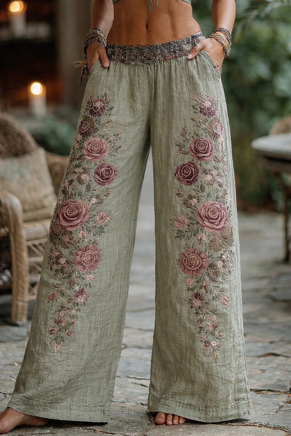 Pentru femei Grafică Picior Larg Pantaloni Pantaloni Palazzo Epocă Boho Lungime totală Talie Înaltă Floare Talie elastică Imprimare Respirabilitate Comfortabil Stradă Purtare Zilnică Ieșire Albastru 2026 - $10.99 –P4