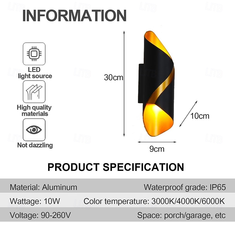 LED Outdoor Wall Light 10W 800 Lumen Aluminum Outdoor IP65 Waterproof Garden Wall Washer Light, Balcony Decorative Wall Sconce AC85-265V 3000k 6000k Black/White 2026 - $71.99 –P3