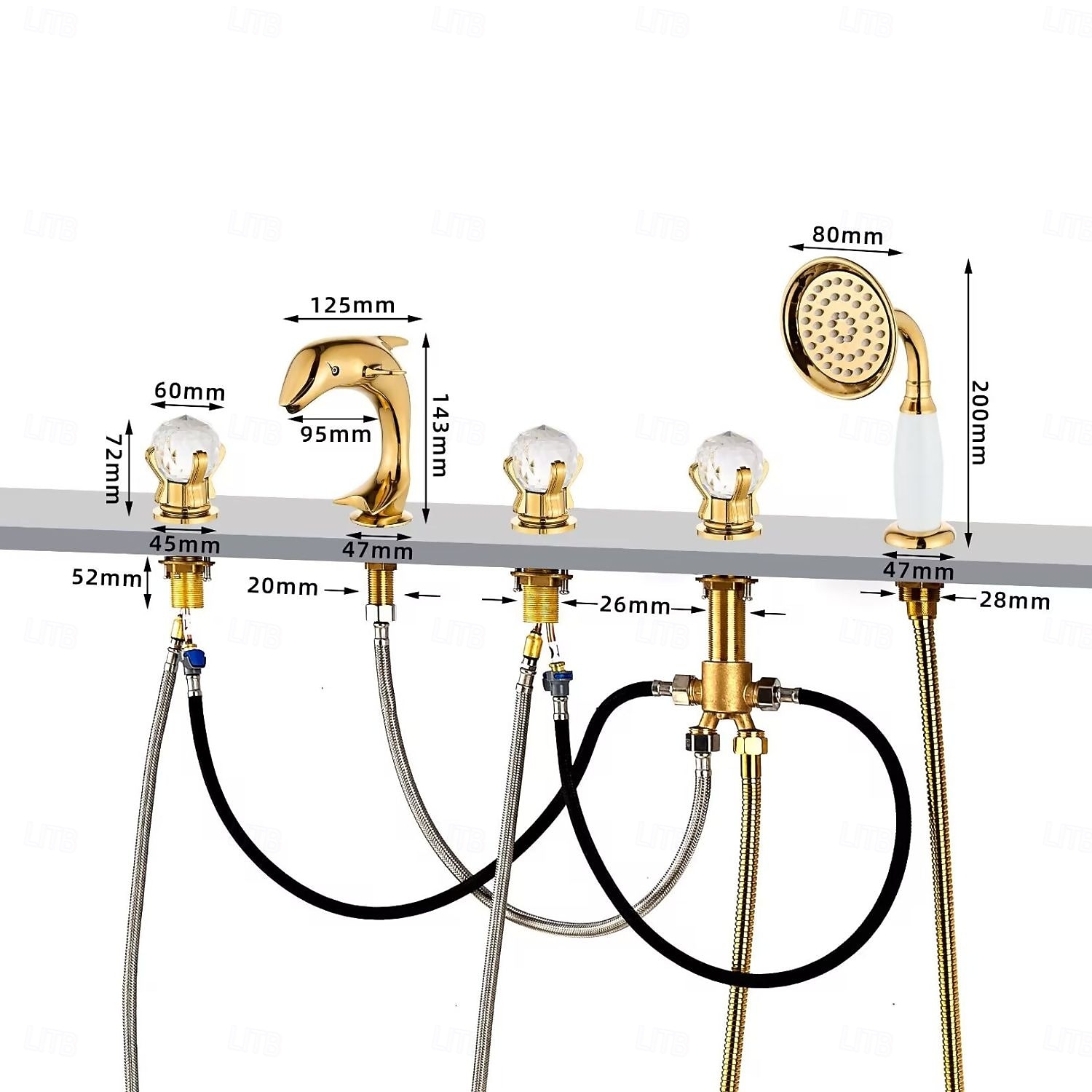 Basin Faucet Basin Faucet, Total Brass Dolphin Bathroom Faucet, Widespread Sink Faucet, 5 Hole Hot and Cold Water Tap 2026 - €401.63 –P4