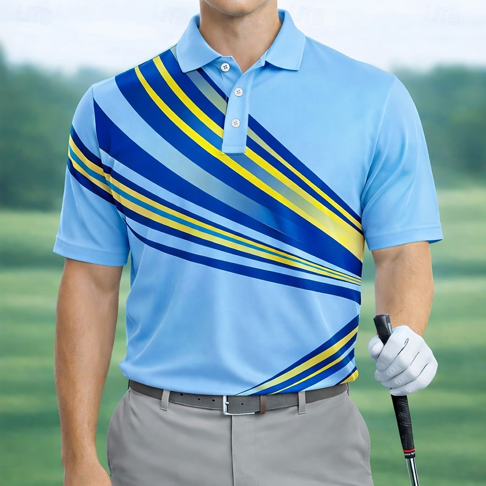 Men's Geometic Golf Sports Polo Shirts Short Sleeve Polo Shirts Collared Shirts Casual Athleisure Buttons Spring & Summer Blue White Yellow 2026 - $22.99 –P3