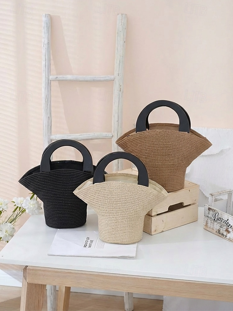 Duża damska torebka ze słomy plecionej, wielokolorowa, z ekologicznego plecionego materiału, stylowa letnia torba, idealna na co dzień, na wakacje na plaży i do kurortu 2026 - $24.99 –P5