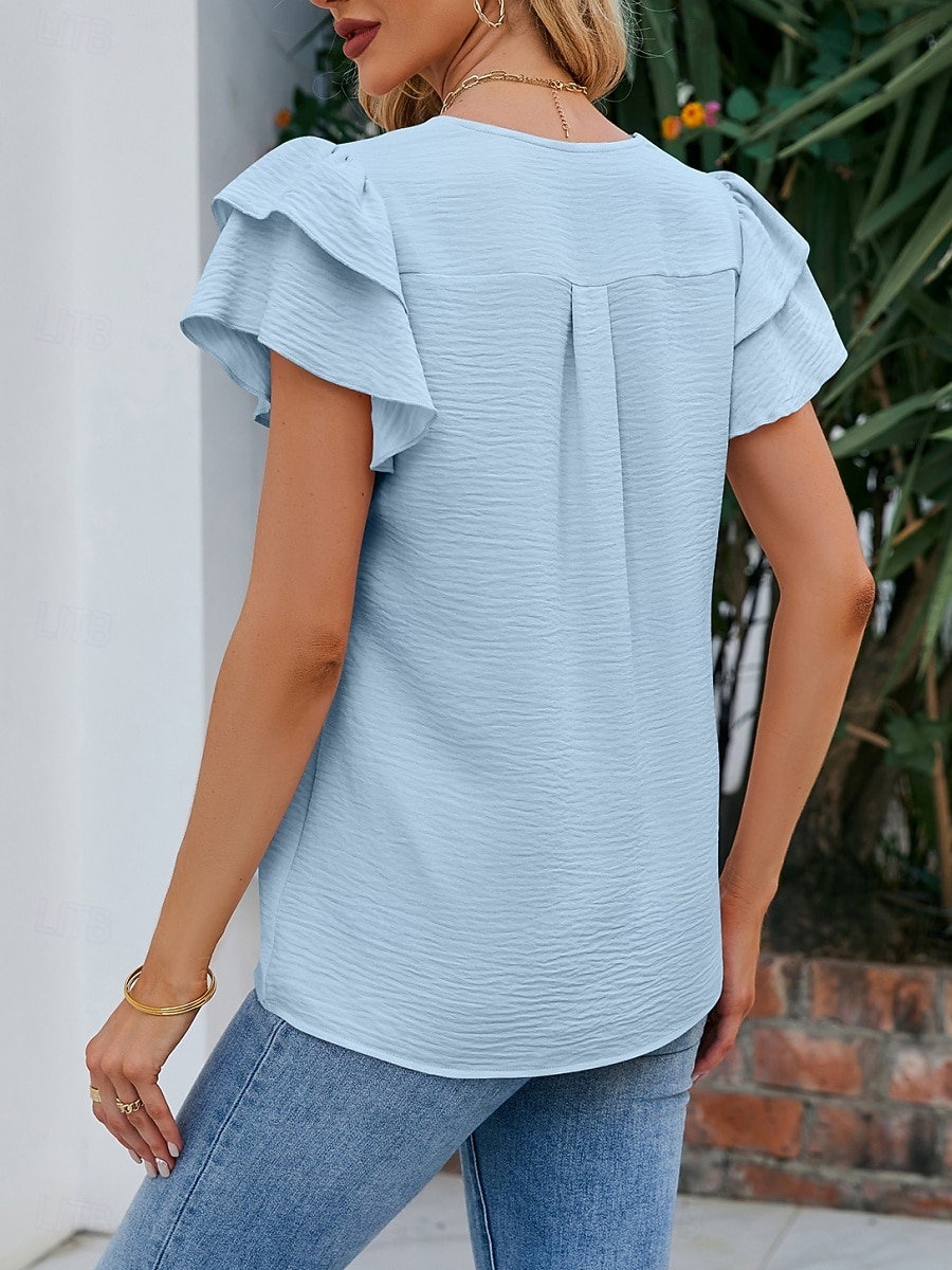 Dame T skjorte T-skjorte Drapering عادي Mote Stilfull Klassisk Kortermet V-hals Vanlige topper Daglig Ut på byen Helg Svart Hvit Rosa Himmelblå Fuksia Sommer Vår 2026 - $22.99 –P8