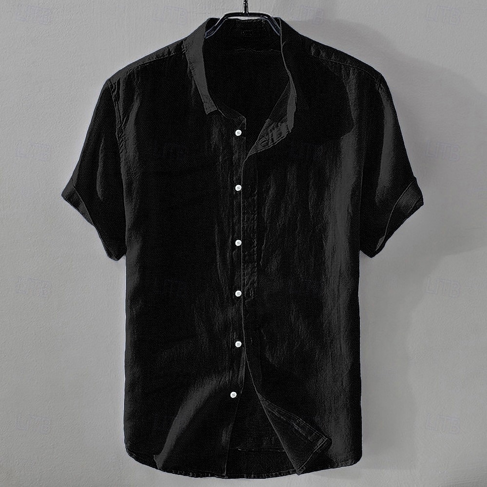 Bărbați Cămașă Cămașă de in Cămașă casual Cămașă din bumbac Simplu Vacanță Stradă Negru Alb Roz Îmbujorat Albastru Manșon scurt Răsfrânt Vară Îmbrăcăminte Buton în jos 2026 - $6.99 –P15