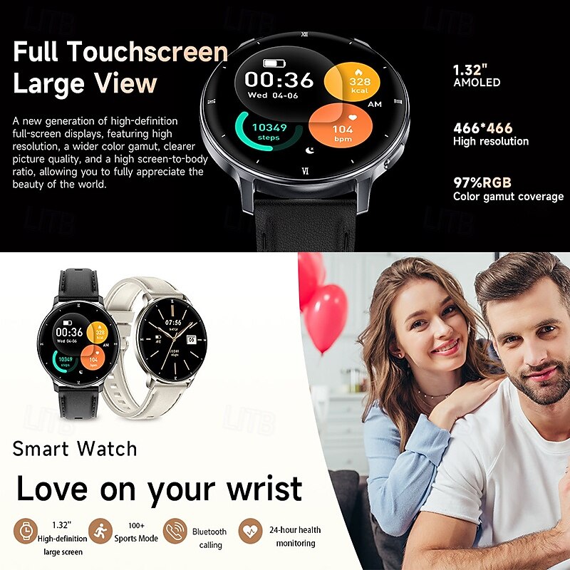 Smart Watch with Built-in Flashlight for Men Women, Round HD Touch Screen Fitness Tracker with Heart Rate Sleep Monitor, Waterproof Sport Smartwatch for Android iOS, Pedometer, Stylish Leather Strap 2026 - $43.99 –P2