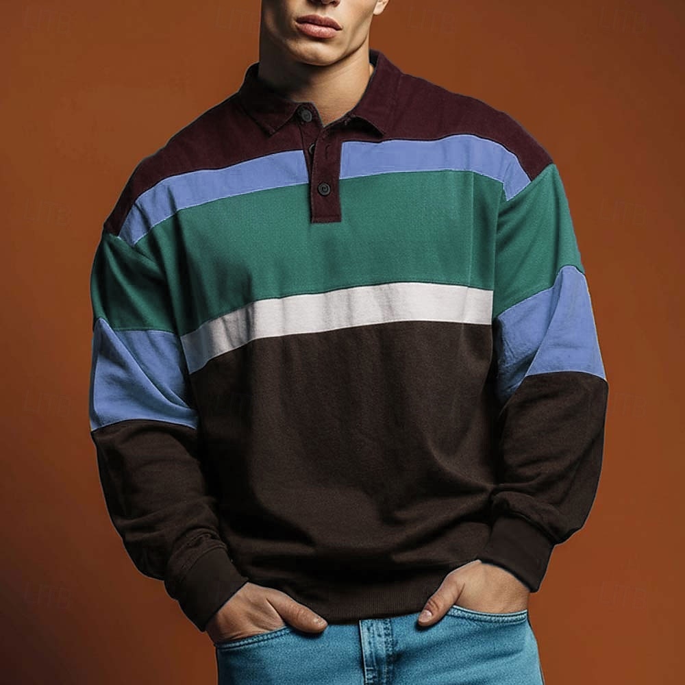 Voor heren Gestreept Rugbypolo Lange mouw Poloshirt Overhemden met kraag Casual Buiten Sportkleding 3D-afdrukken Lente Herfst blauw Rood 2026 - $31.99 –P2