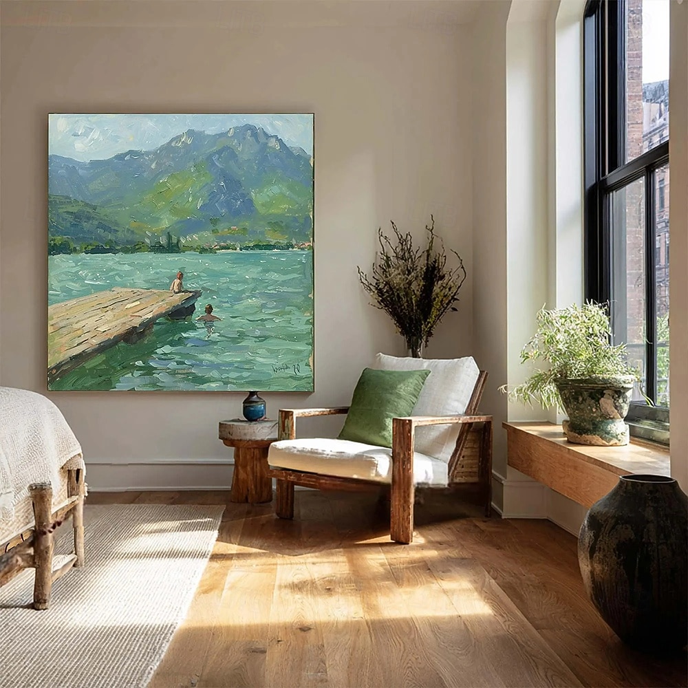 Hang festett olajfestmény Kézzel festett Négyzet Absztrakt Tájkép Modern Impresszionizmus Anélkül, belső keret 2026 - $87.99 –P6