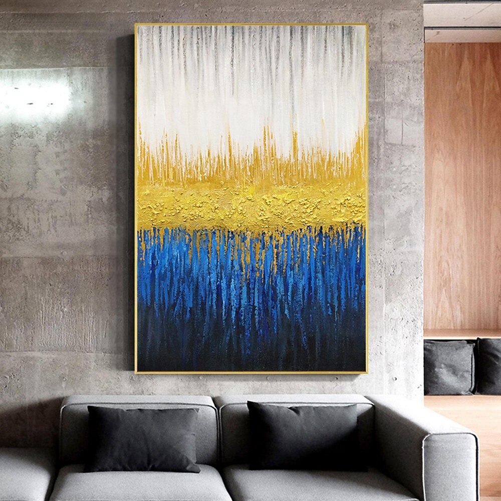 Handmade Oil Painting Canvas Wall Art Decoration Blue Gold Abstract Texture Paintings for Home Dining Room Decor Stretched Frame Hanging/Rolled Frameless Unstretched 2026 - $56.99 –P4