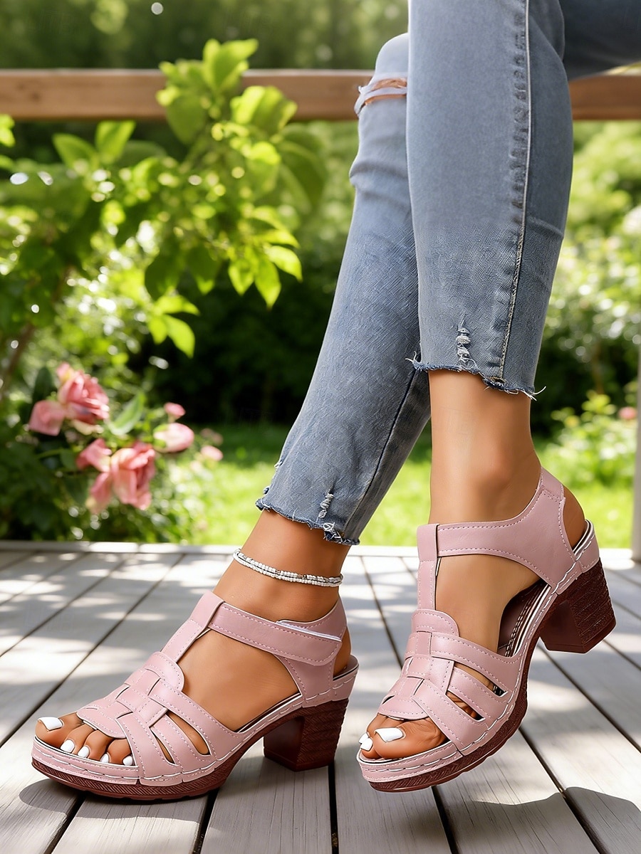 Women's Pink Block Heel Sandals – Elegant Open-Toe Summer Heeled Sandals with Strappy Design, Stylish Casual Dress Sandals for Women, Perfect for Parties, Garden Events, Travel and Everyday Wear 2026 - $26.99 –P5