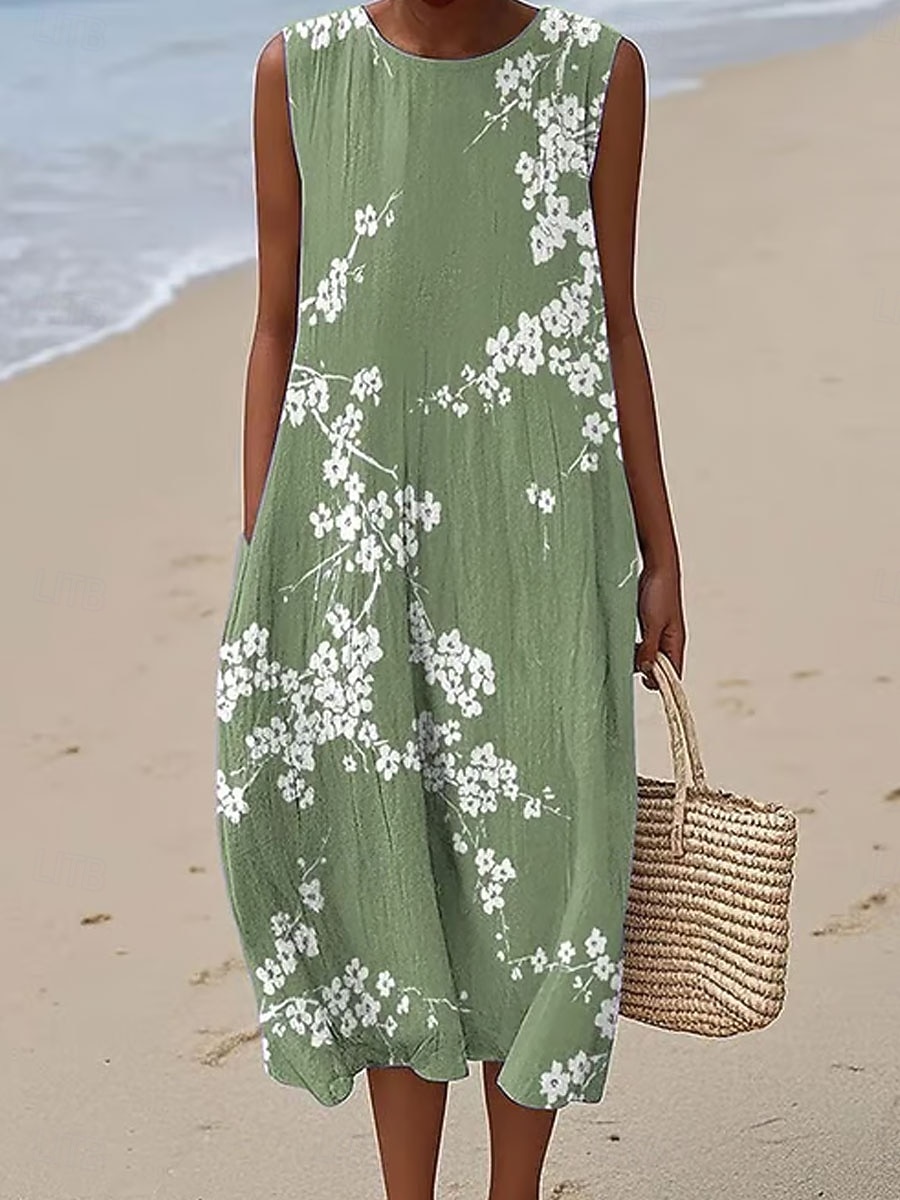 Mulheres Vestido midi Vestido de turno Vestidos Para o Verão Vestido A Line Férias Casual Boho Praia Festa Ajuste Largo Floral Gráfico Sem Manga Gola Redonda Azul Roxo Verde cáqui Verão Primavera de 2026 por $39.99 –P1