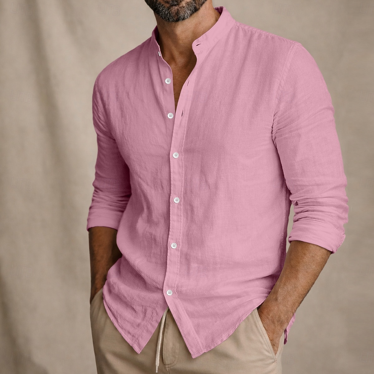 Per uomo Camicia Camicia Estiva Abbigliamento da spiaggia Camicia con colletto alla coreana Camicia con Bottoni Semplice Casuale Quotidiano Blu Nero Bianco Rosa Manica Lunga Collo alla coreana del 2026 a $25.99 –P5