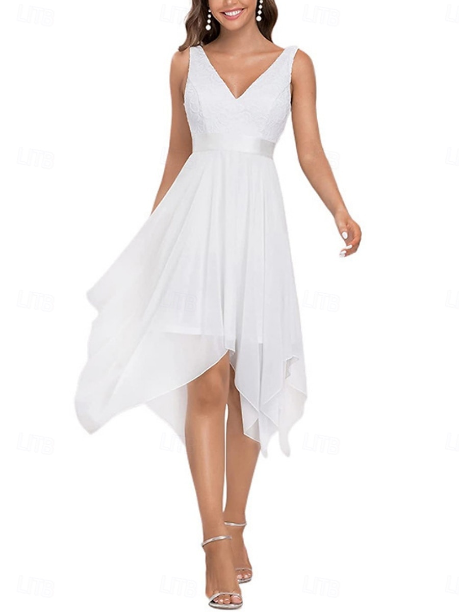 Mujer Mini vestido Vestido de raso Vestido de una línea Elegante Fiesta cóctel Exterior Fiesta Invitado a la boda Encaje Retazos Ajuste regular Color sólido Sin Mangas Escote en Pico Negro Blanco 2026 - $39.99 –P1
