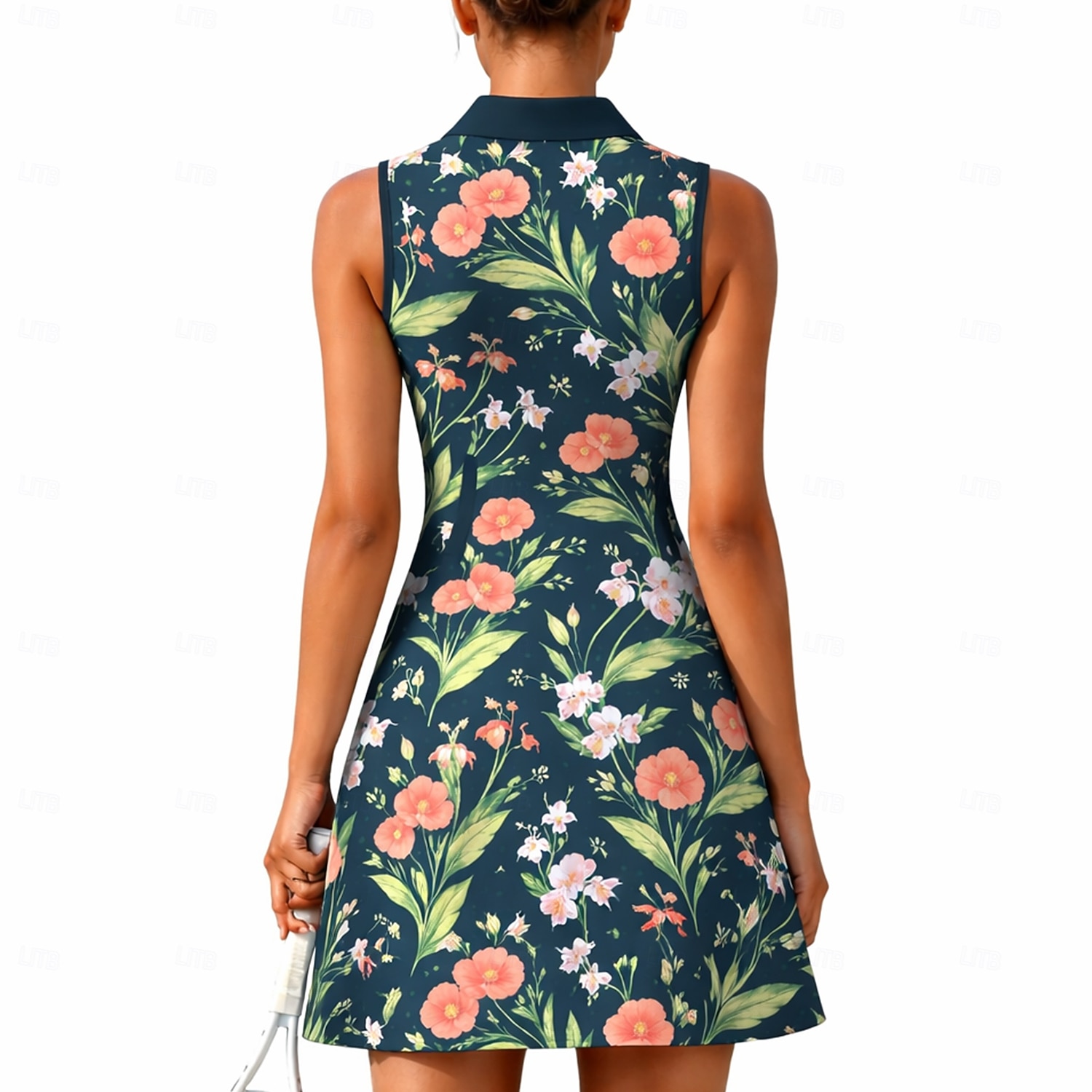 Per donna Floreale Motivo Floreale Abito da tennis Abito sportivo Senza Maniche Floreale Traspirante Tennis Golf Badminton Colletto Polo Collo con zip Vestito Verde e nero Blu marino Blu del 2026 a $26.99 –P2