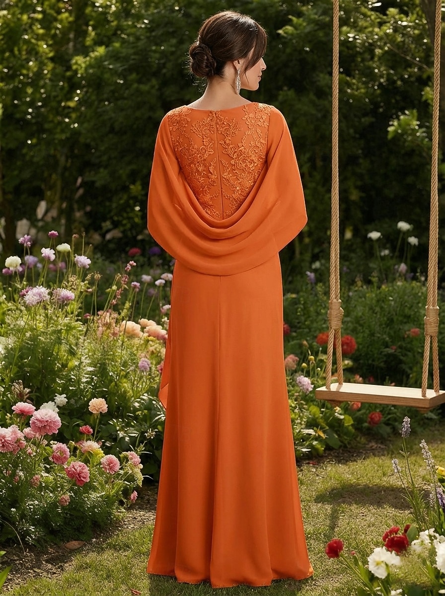 Strak kolom Tot de grond Bruiloft gast jurk Formele jurk Avondjurk Moeder van de bruid jurk Mouwloos V-hals Elegant Formeel Chiffon met Kant Plooien 2026 - €149.99 –P2