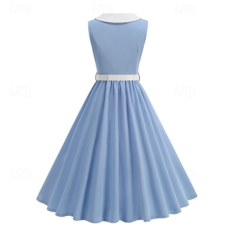 1950s Retro Vintage Knee Length Dress Swing Dress Flare Dress Normal Sleeveless High Waist Solid Color Fit & Flare Swing Turndown Fancy Dress Women's Event / Party Daily Wear Adults' Dress Belt 2026 - $50.99 –P2