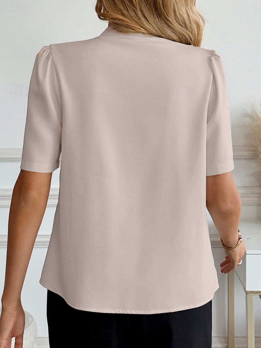 Mujer Camisa Camisa con botones Camisa casual Botones Plano Elegante Clásico Moderno Manga Corta Escote en Pico Tops regulares Diario Festivos Noche Azul Piscina Negro Blanco Vino Albaricoque Verano 2026 - $31.99 –P12