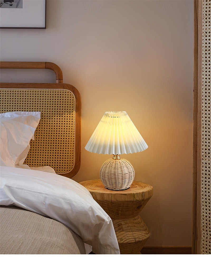Rattan Wicker Lampshade, Small Table Lampshade, Mini Bedside Lamp For Bedroom, Living Room, Scalloped Lampshade, Side Table, Vintage Aesthetic Pleated Lampshade 2026 - $39.99 –P6
