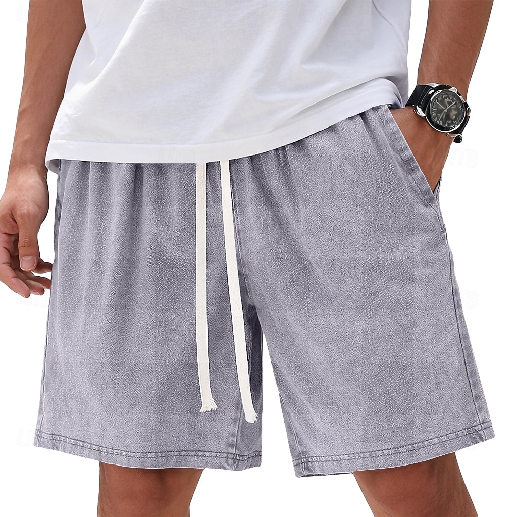 SoftFade™ Pánské šortky 100% bavlněné Casual šortky Kyselinově wash šortky Kapsa Elastický pas Praný Komfort Prodyšné Délka po kolena Casual Outdoor Pláž Dovolená Móda Námořnická modrá Červená 2026 - $21.99 –P7