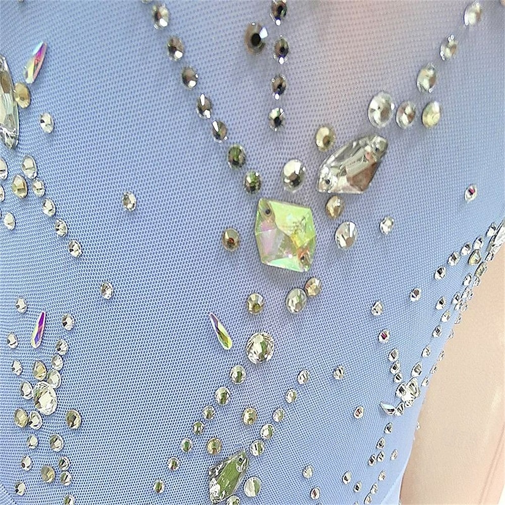 Figure Skating Dress Women's Ice Skating Dress Sky Blue Patchwork Asymmetric Hem Stretchy Training Competition Skating Wear Classic Crystal / Rhinestone Long Sleeve Ice Skating Figure Skating 2026 - $226.09 –P5