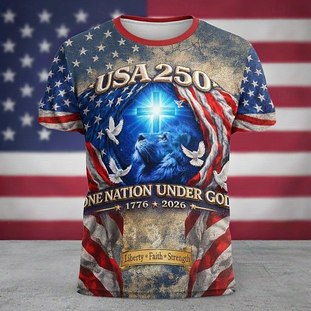 4 luglio 2026 250° Giorno della Memoria T-Shirt da Uomo a Maniche Corte con Collo Rotondo Stampa 3D Bandiera Americana Casual Street del 2026 a $21.99 –P3
