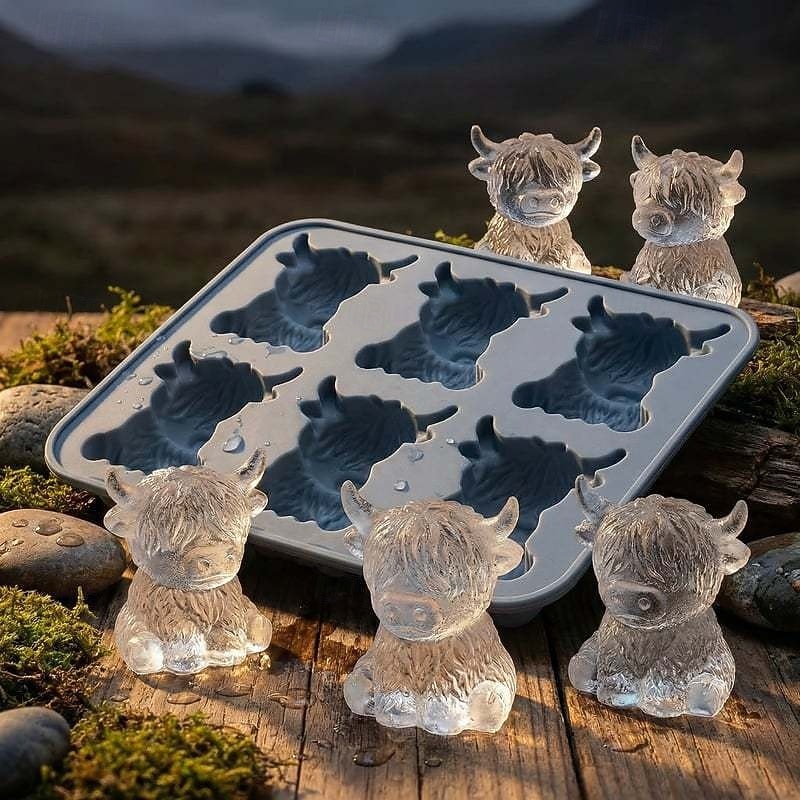Moule à glaçons mini vache des Highlands, bac à glaçons 3D mignon en silicone pour whisky et cocktails &machine à glaçons réutilisable en forme d'animal pour boissons, accessoires de bar, café glacé de 2026 ? $9.99 –P6