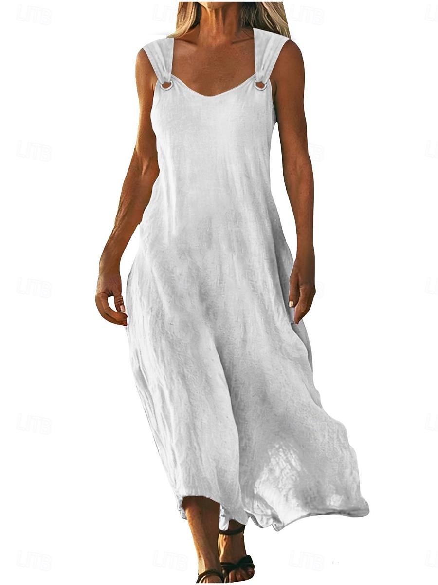 Women's Maxi Dress Linen-feel Dresses A Line Dress Summer Dress Casual Daily Loose Fit Plain Sleeveless V Neck Blue Black White Yellow Summer 2026 - $25.99 –P1