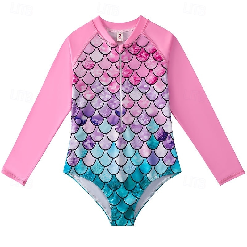 Maillot de bain Enfants Fille Extérieur Graphique Vacances Fermeture éclair Maillots de bain 4 ans et + Été Bleu Rose Claire Rose Claire de 2026 ? $21.99 –P2