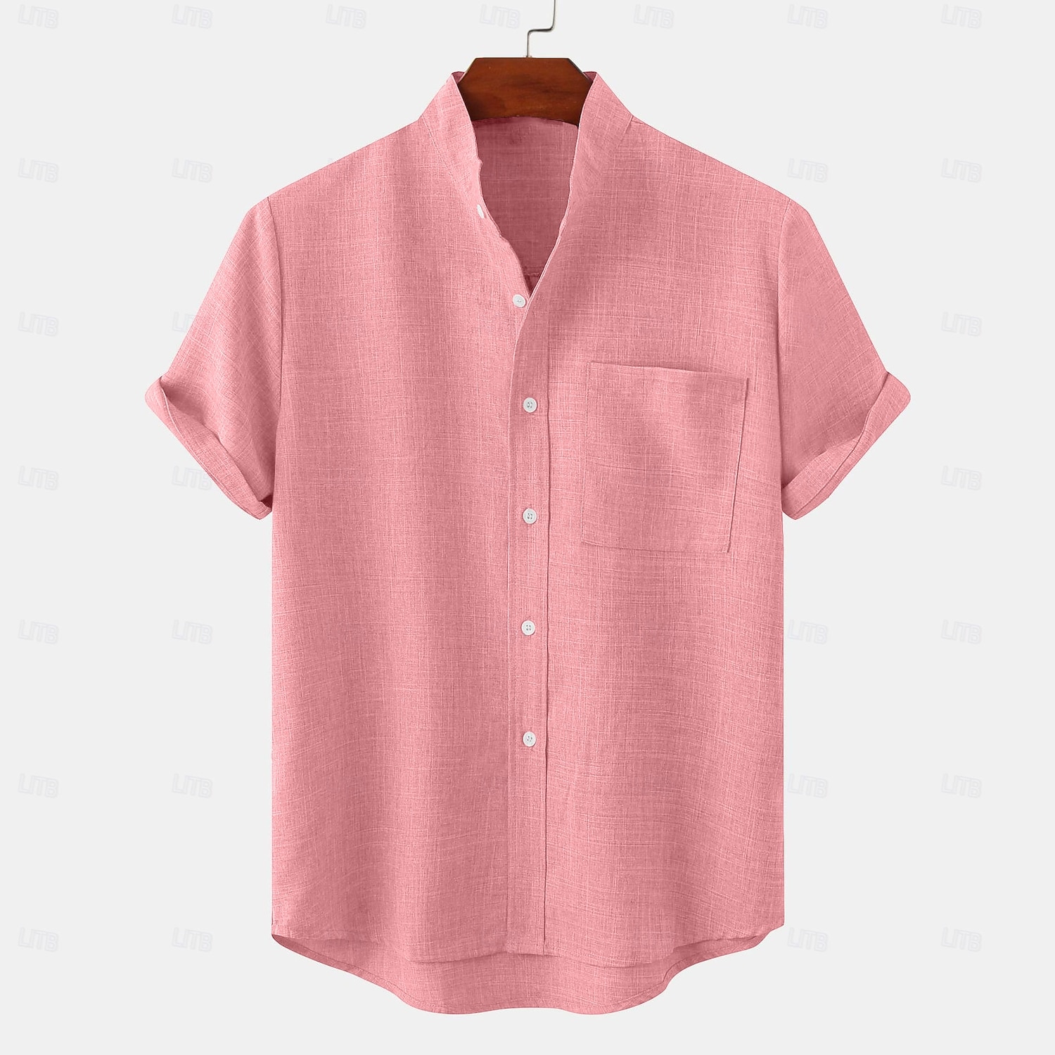 Hombre Camisa de lino Camisa casual Camisa con cuello mao Plano Playa Vacaciones Negro Blanco Amarillo Rosa Manga Corta Henley Primavera verano Ropa Bolsillo delantero 2026 - $9.99 –P7