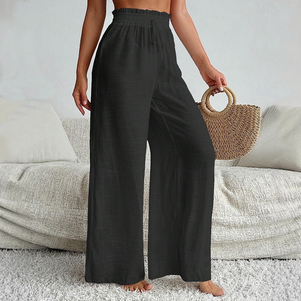 Dames Broek Vrijetijdsbroek Zomerbroek Strandbroeken Vakantie Modieus Casual / Dagelijks Volledige lengte Hoge taille Effen Kleur Effen Trekkoord Breed Been Elastische tailleband Comfort Zacht Ademend 2026 - $26.99 –P4