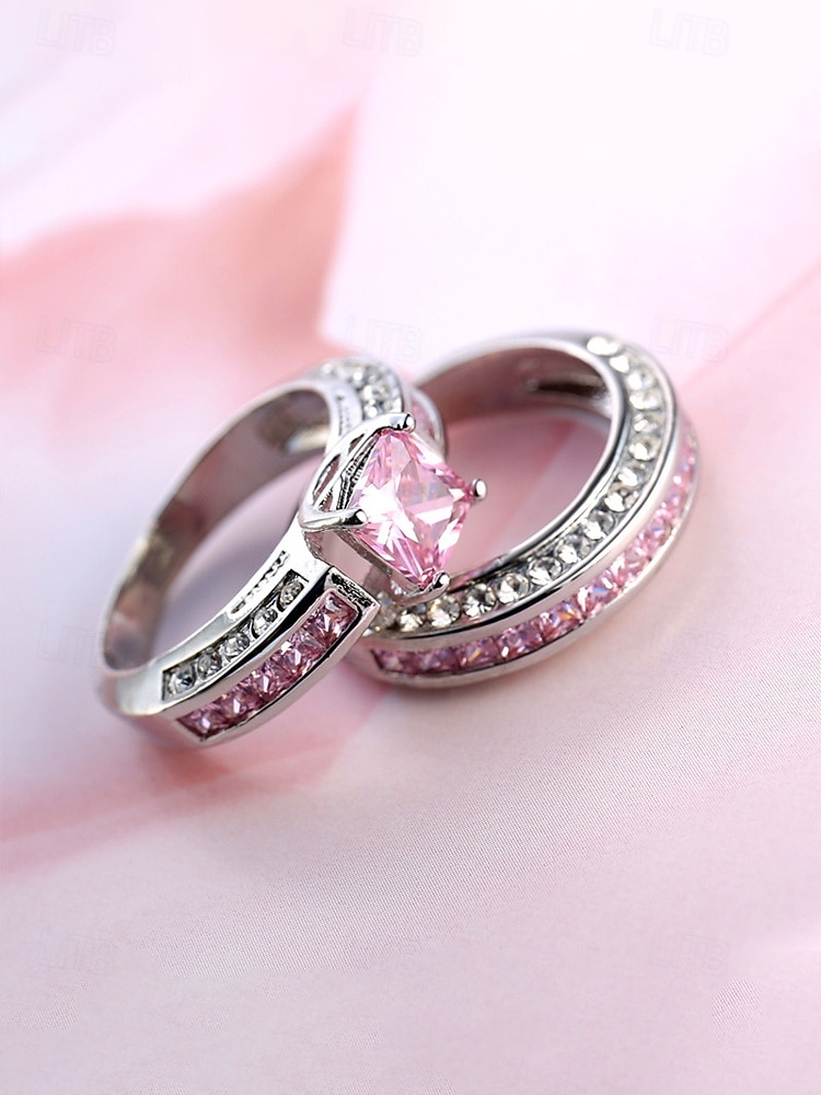 Juego de anillos para mujer, cobre con circonitas cúbicas, multicolor, elegantes anillos a juego para bodas, fiestas y eventos formales, joyería nupcial o de noche perfecta. 2026 - $11.99 –P7