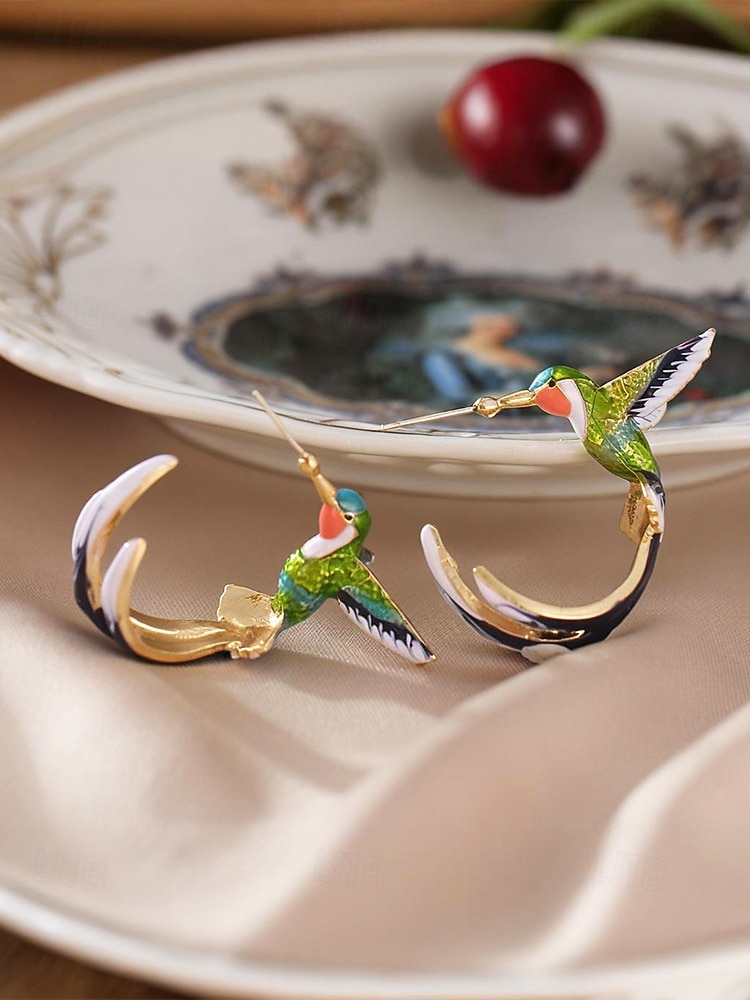 naisten kolibri-korvakorut, metalliseosmateriaali, boho-tyyli, värikäs emalikuvio, kevyet ja ainutlaatuiset, täydelliset lomalle, matkoille ja rentoon arkikäyttöön 2026 - $7.99 –P8