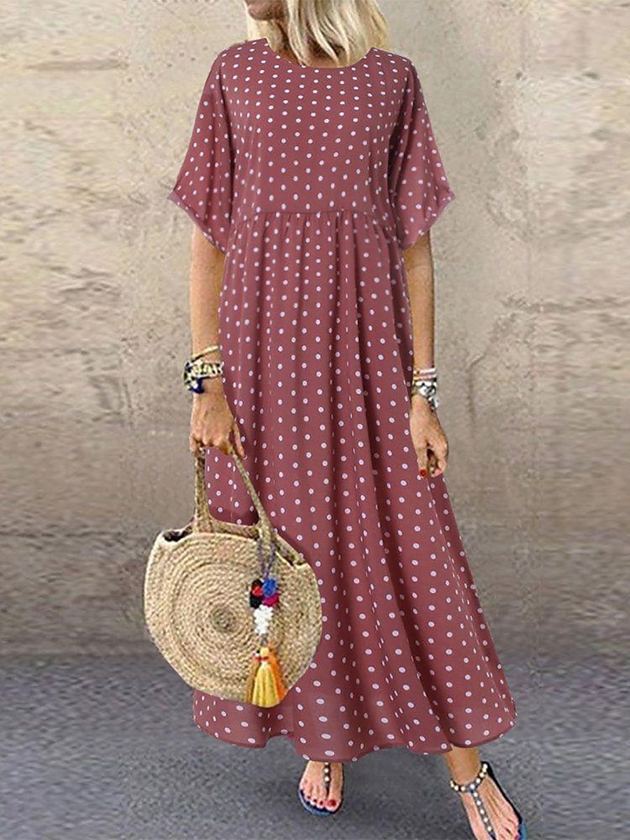 Damen Midikleid Freizeitkleid T-Shirt-Kleid A Linie Kleid Elegant Mode Modern Outdoor Urlaub Ausgehen Normale Passform Tupfen Kurzarm Rundhalsausschnitt Blau Gelb Rosa Grün Sommer Frühling 2026 - $7.99 –P5