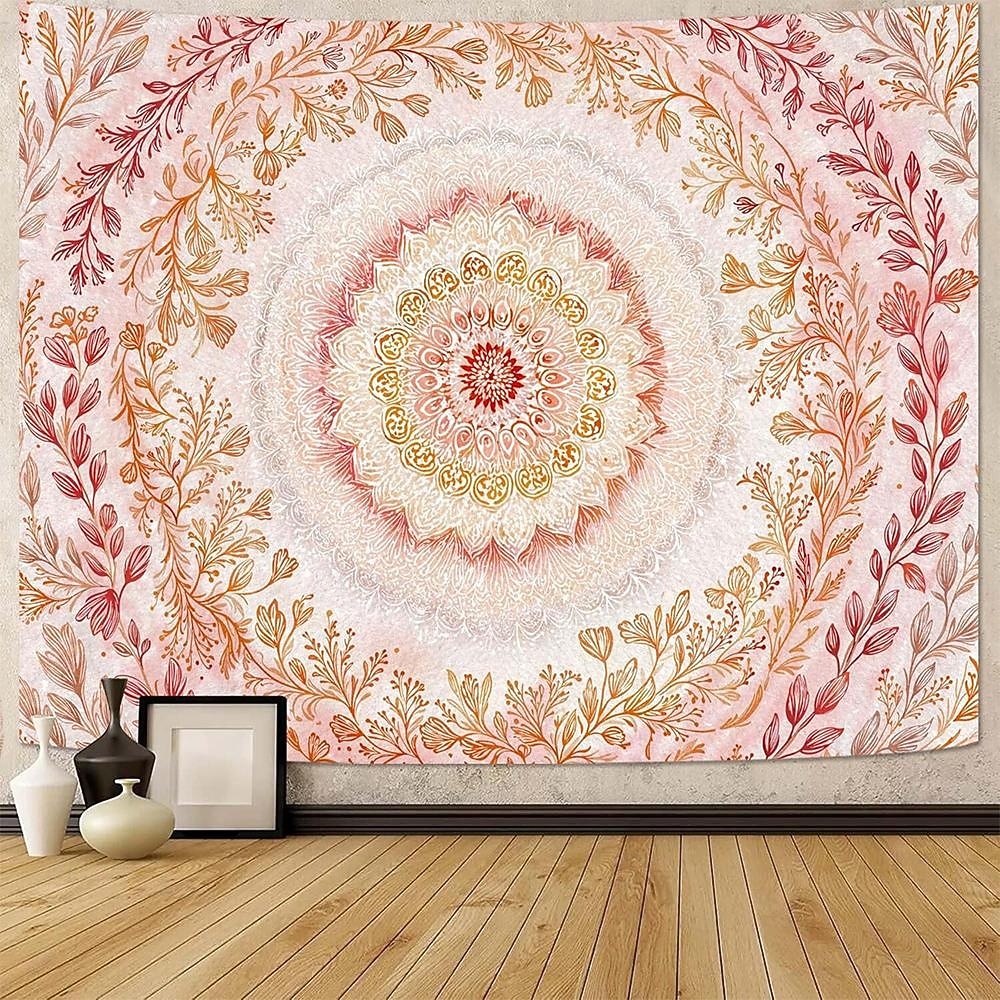Pink Floral Mandala Soft Orange Botanical Wall Tapestry Intricate Circular Pattern Leaves Vines Watercolor Art Wall Hanging for Bedroom Living Room Dorm Decor Yoga Meditation Backdrop 2026 - $20.99 –P2