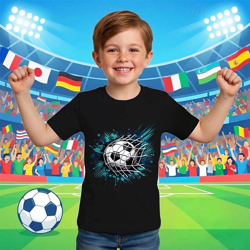 100% bavlna Děti Chlapecké Černá Bílá Grafika Fotbal Fotbalová trička Tričko Blůzky Tričkový Krátký rukáv Venkovní Na den Módní Šik ven Designové Potisk Léto 2026 - BHD 6.28 –P2
