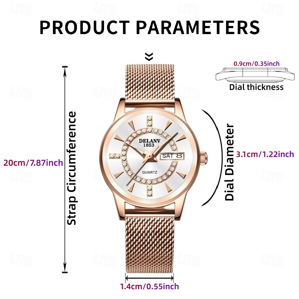 2026年 ローズゴールドレディース腕時計、レッドグラデーションダイヤル、ラインストーン付き、レディース高級クォーツ腕時計、日付カレンダー表示、調節可能なメッシュストラップ、お母さん、奥さん、彼女へのエレガントなファッションジュエリーギフト  コレクション – $21.99 –P9