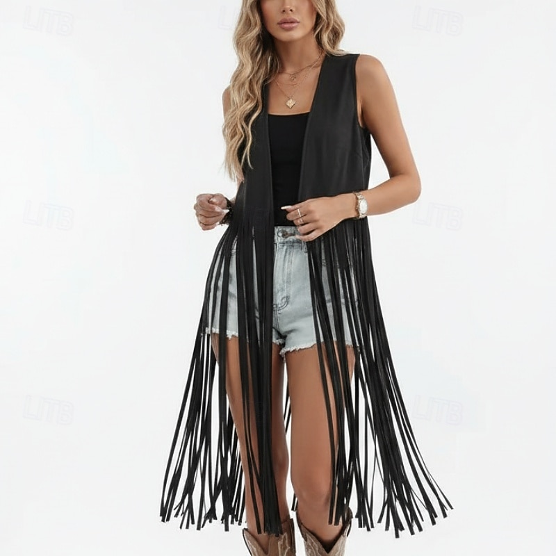 Retro / vintage Boho 1970 Zamszowa kamizelka Bez rękawów Hipisowskie Grzywka Strój na bal maskowy Damskie Duma Karnawał Festiwal Muzyczny Coachella Dla dorosłych Kamizelka 2026 - $32.99 –P5