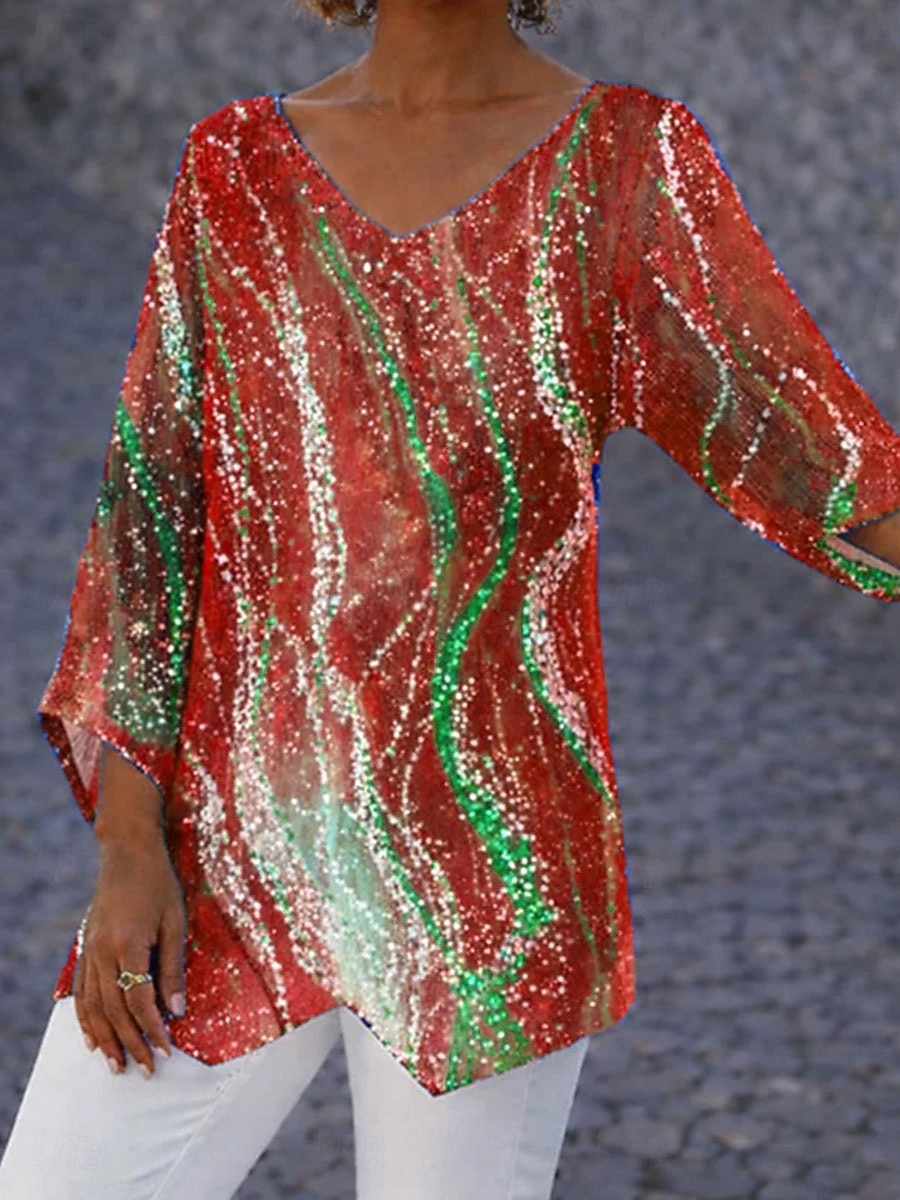 Ημέρα Αμερικανικής Ανεξαρτησίας Γυναικεία Πουκάμισο Μπλούζα Κουρελού Γραφική Σημαία Αφηρημένο Μοντέρνα Στυλάτο Κλασσικό Μακρυμάνικο Λαιμόκοψη V Μακριές μπλούζες Καθημερινά Αργίες Εξόδου 2026 - $27.99 –P4