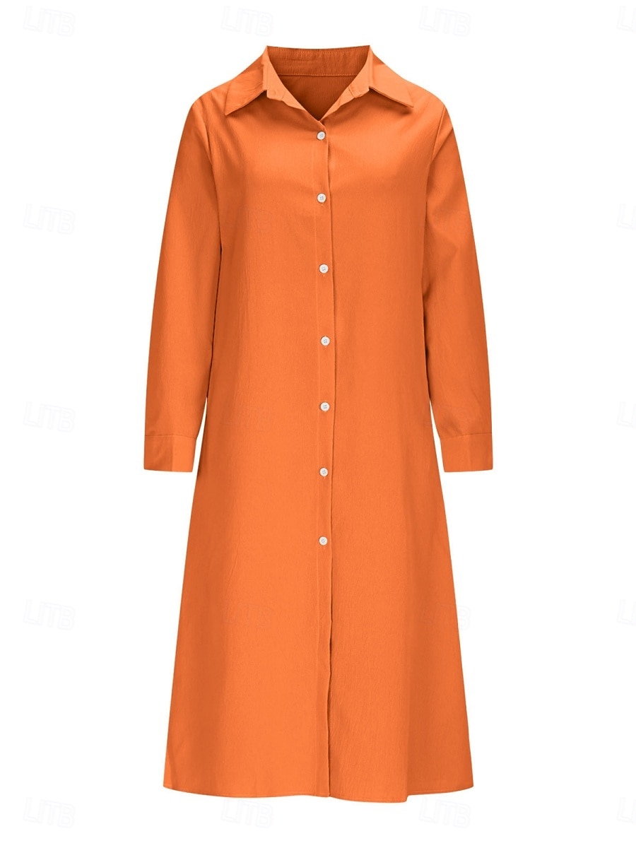 Damskie Sukienka midi Sukienka koszulowa Codzienne sukienki Sukienka A line Sukienka z imitacji lnu Moda Podstawowy Nowoczesny Codzienny Urlop Wyjściowe Regularny Równina Długi rękaw Kołnierzyk 2026 - $26.99 –P7