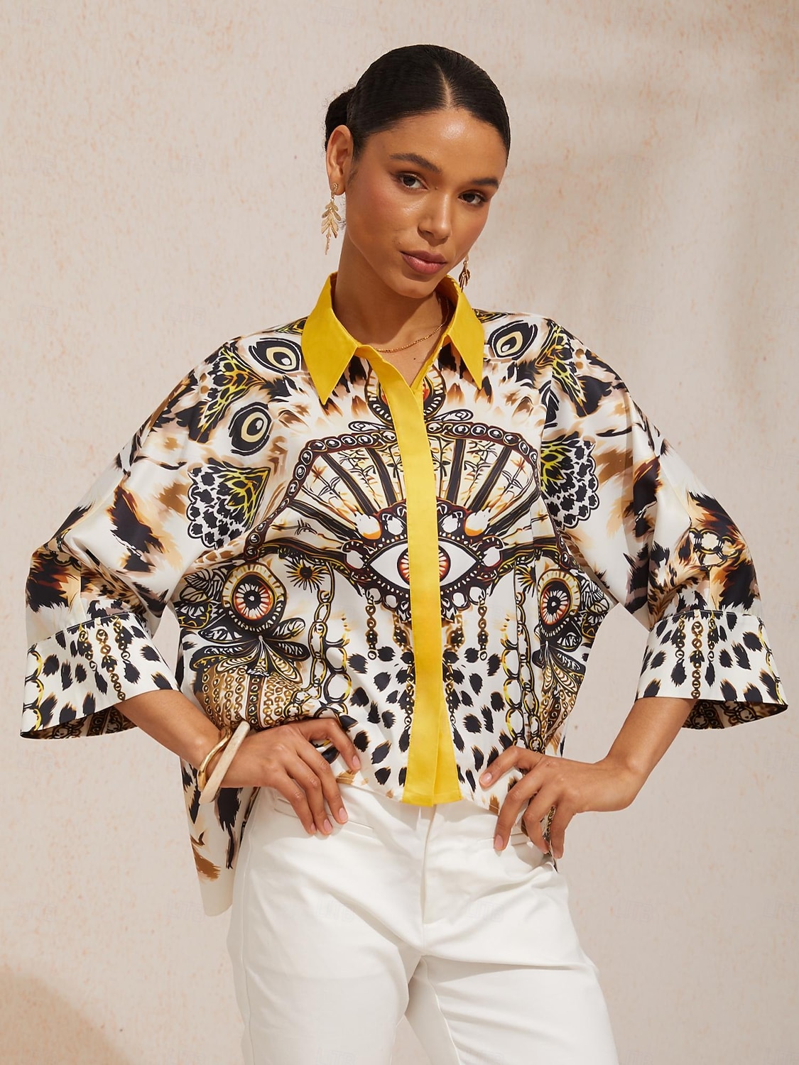 Chemise vintage en satin soyeux à manches dolman et bijoux léopard de 2026 ? $67.99 –P2