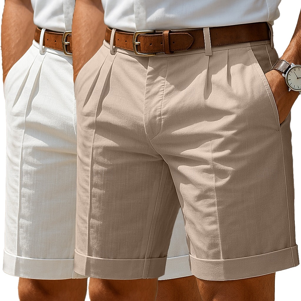 Herr Shorts Linne Shorts Klänning Shorts Sommarshorts Beach Shorts Ficka Elastisk midja Rakt ben Slät Komfort Andningsfunktion Knelängd Ledigt Dagligen Helgdag Mode Affär Vit + Grön Vit + khaki 2026 - $37.99 –P13