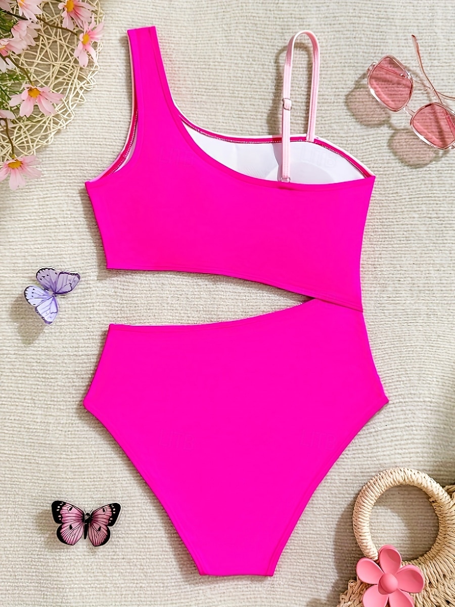 Kids Girls' Swimsuit Outdoor Beach Color Block Vacation Tropical Fashion Hollow Out Bathing Suits 4 years+ Summer Blue Pink 2026 - $22.99 –P6