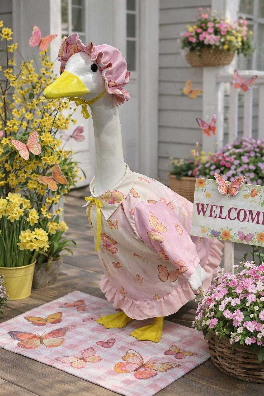 Pink Butterfly Porch Goose Outfit with Bonnet, Ruffled Goose Clothes for 23-25" Concrete Garden Goose Statue, Spring Summer Outdoor Yard Decor, Outfit Only, Goose Not Included 2026 - $19.99 –P6