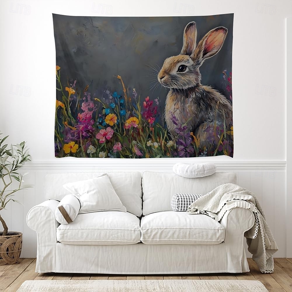 Easter Cute Bunnies Playing Violin Spring Garden Colorful Eggs Basket Flowers Oil Painting Style Wall Tapestry Wall Hanging Living Room Kids Bedroom Home Decor Party Backdrop 2026 - $20.99 –P10